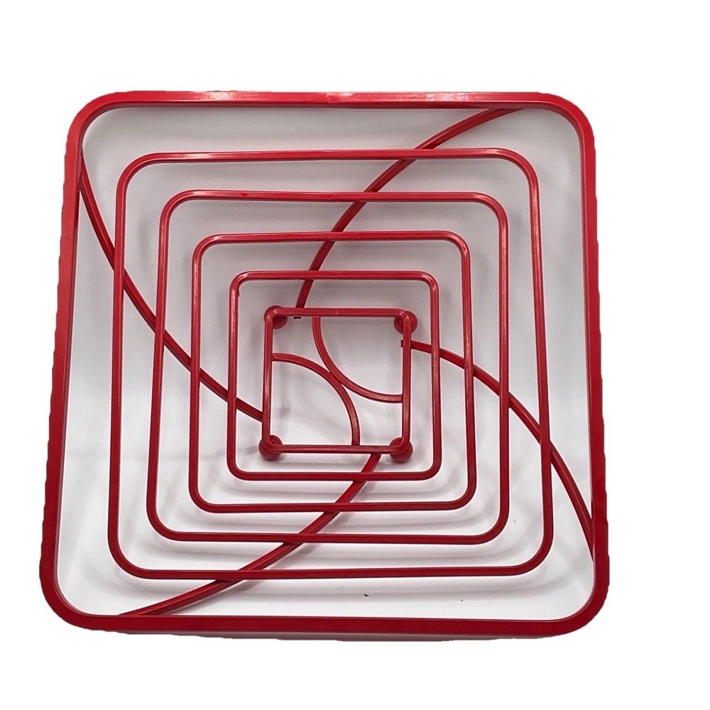 Vintage Mid Century Modern MCM Atomic Red Metal Square Wire Fruit Bowl Holder - Picture 2 of 10